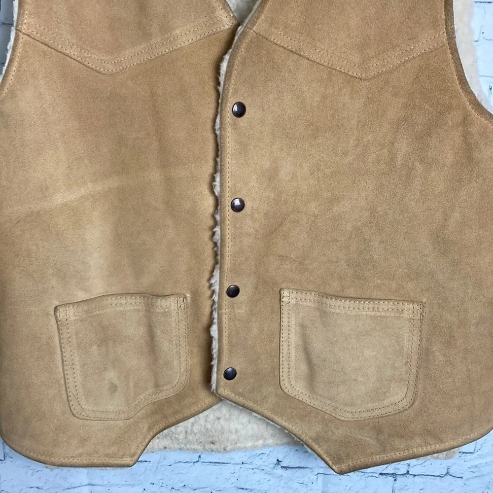 Vintage The Leather Shop Sears Suede Vest Faux Shearling Lining M Western Rodeo